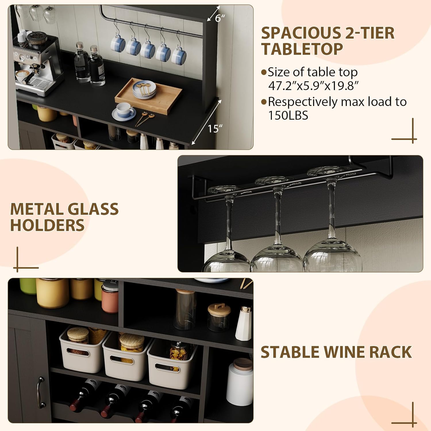 47 in Farmhouse Coffee Bar Cab - Home Bar And Cabinet のレビューと価格