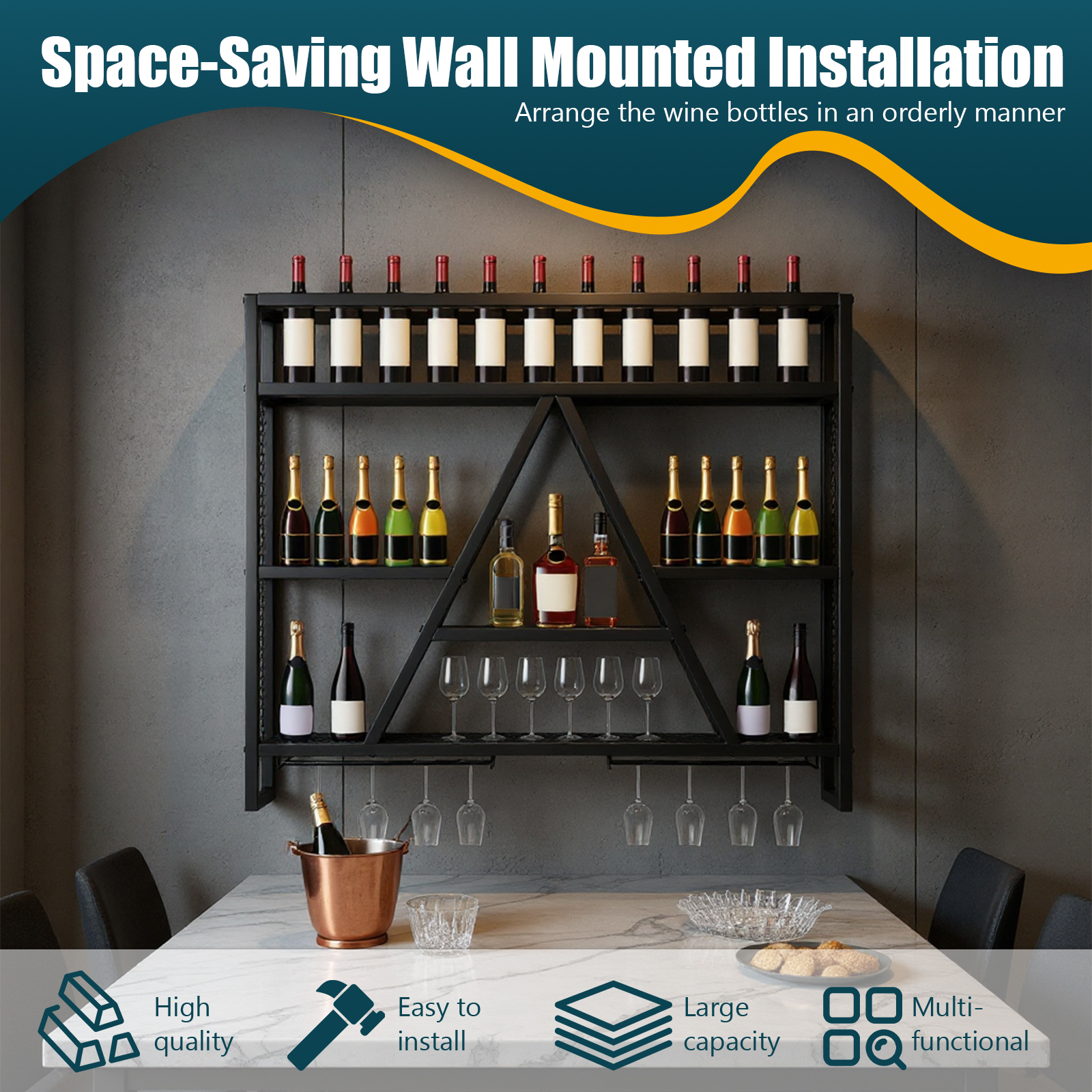 Metal Bottle & Glass Holder Mu - Home Bar Shelf のレビューと価格