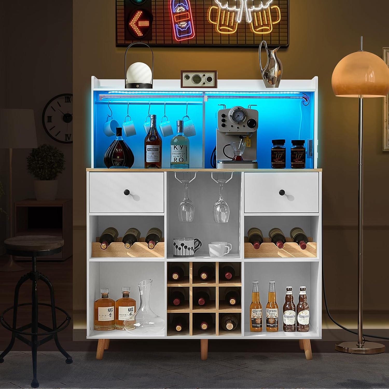 Wine Bar Cabinet with Power Ou - Home Bar Shelves のレビューと価格