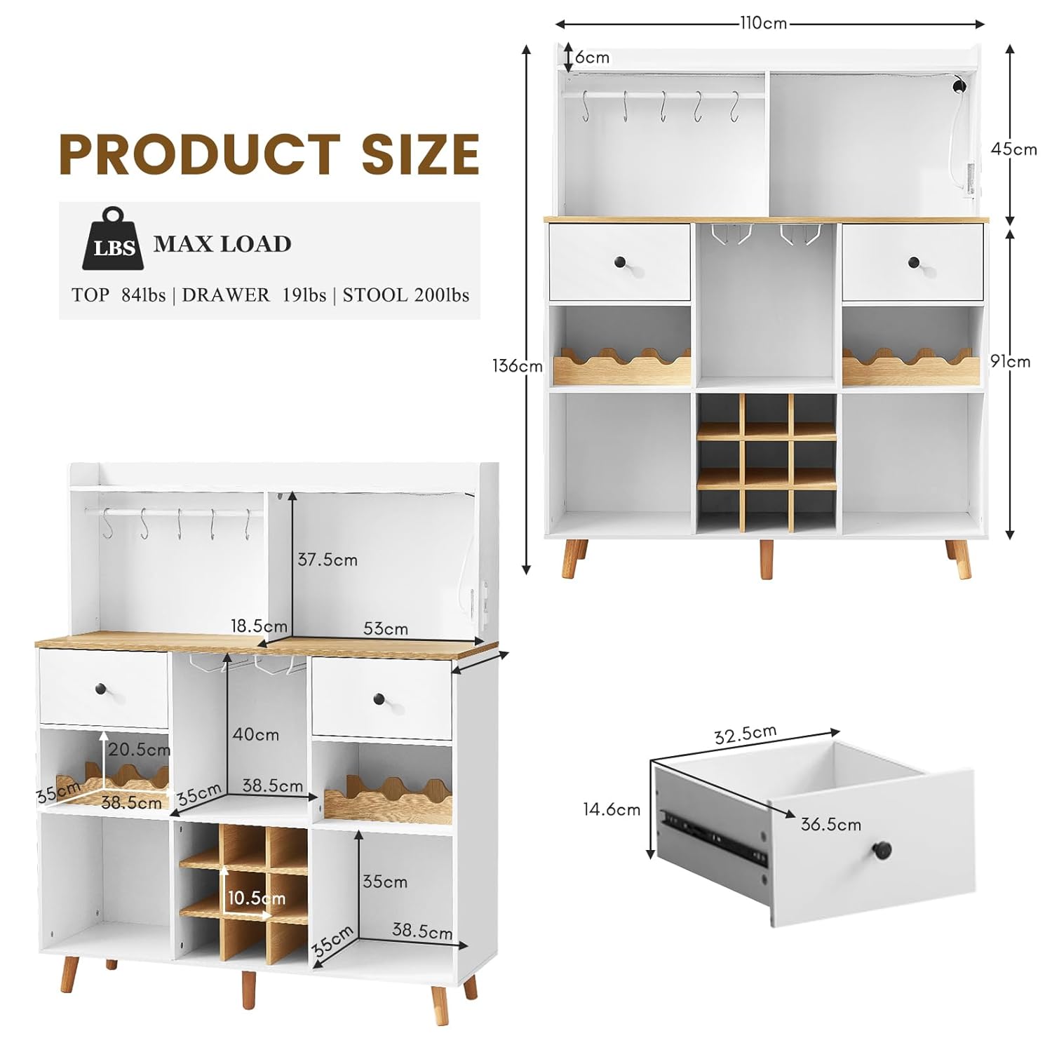 Wine Bar Cabinet with Power Ou - Home Bar Shelves のレビューと価格