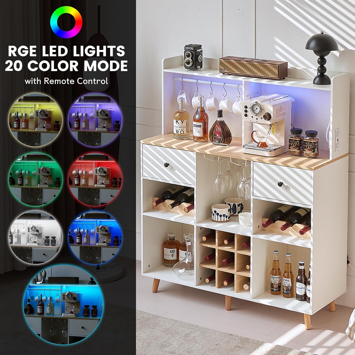 Wine Bar Cabinet with Power Ou - Home Bar Shelves のレビューと価格